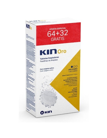 KIN ORO TABLETAS LIMPIADORAS LIMPIEZA PROTESIS DENTAL 64 + 32 TABLETAS