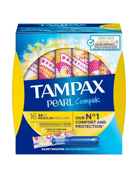 TAMPAX COMPAK PEARL TAMPON 100%ALGODON  REGULAR 16 U