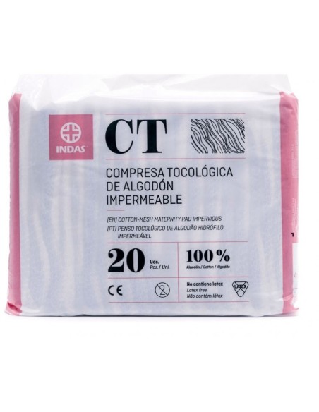 INDAS CT COMPRESAS TOCOLOGÓGICA DE ALGODÓN IMPERMEABLE 20 UNIDADES