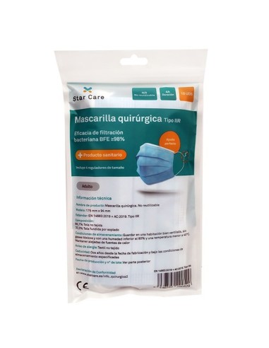 MASCARILLA QUIRURGICA TIPO IIR ADULTO AZUL 10U STAR CARE