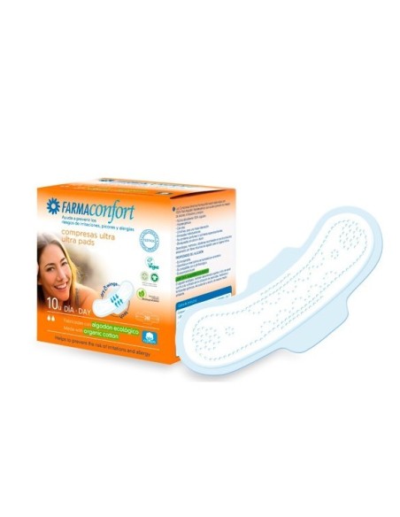 FARMACONFORT COMPRESAS ULTRA DÍA ALGODÓN ECOLOGICO 10 UNIDADES