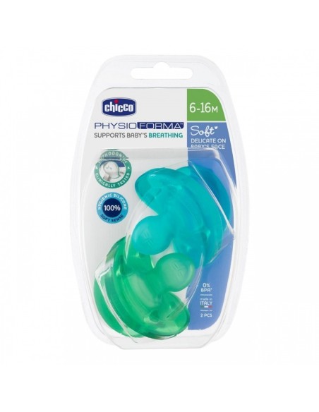 CHICCO CHUPETE TODOGOMA SILICONA SOFT VERDE 6-16M 2u