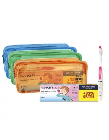 FLUOR KIN INFANTIL PASTA DENTÍFRICA 100 ML + CEPILLO + NECESER