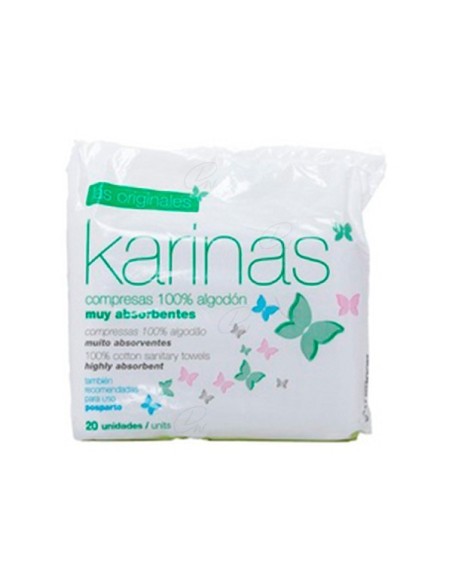 COMPRESAS POST PARTO KARINAS ALGODÓN BOLSA 20 U.