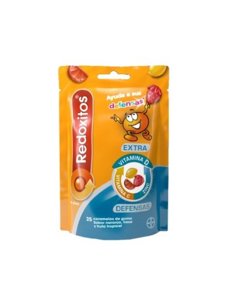 REDOXITOS EXTRA DEFENSAS  25 CARAMELOS GOMA SABOR NARANJA FRESA Y FRUTA TROPICAL