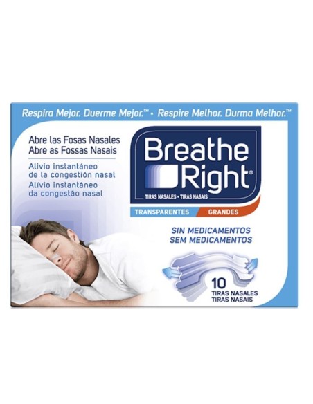 BREATHE RIGHT TRANSPARENTES  10 UNIDADES TALLA GRANDE