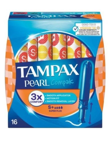 TAMPAX COMPAK PEARL TAMPON 100%ALGODON  16 UNIDADES SUPER PLUS