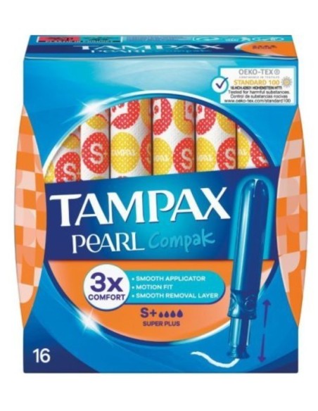 TAMPAX COMPAK PEARL TAMPON 100%ALGODON  16 UNIDADES SUPER PLUS