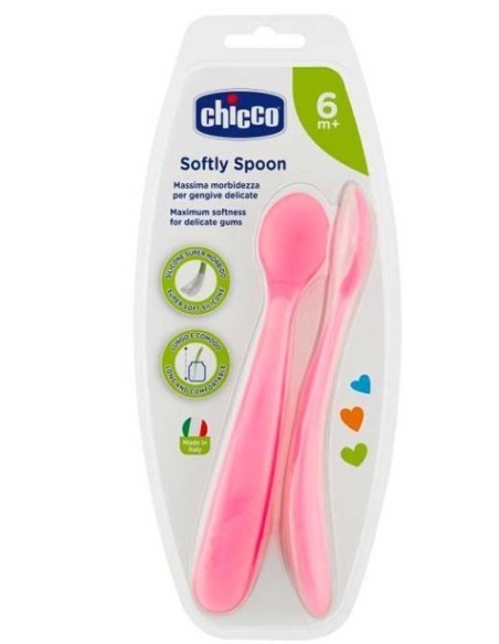 CHICCO CUCHARA SILICONA EASY TRAINING  +6 MESES 2 UDS COLOR ROSA