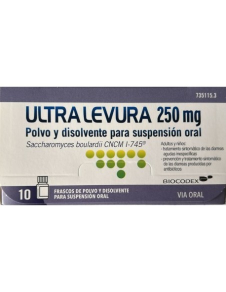 ULTRA-LEVURA  250 mg 10 FRASCOS POLVO Y DISOLVENTE PARA SUSPENSION ORAL