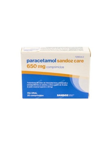 PARACETAMOL SANDOZ CARE EFG 650 MG 20 COMPRIMIDOS