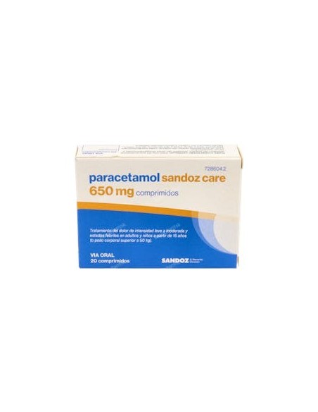 PARACETAMOL SANDOZ CARE EFG 650 MG 20 COMPRIMIDOS
