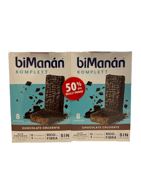 BIMANAN DUPLO 2 UNIDAD 50% BARRITAS CHOCOLATE CRUJIENTE 8 UNIDADES