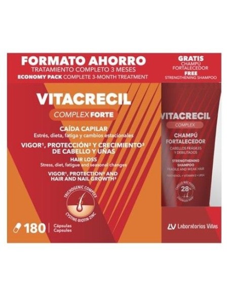 VITACRECIL COMPLEX FORTE 180 CAP + REGALO CHAMPU ANTICAIDA
