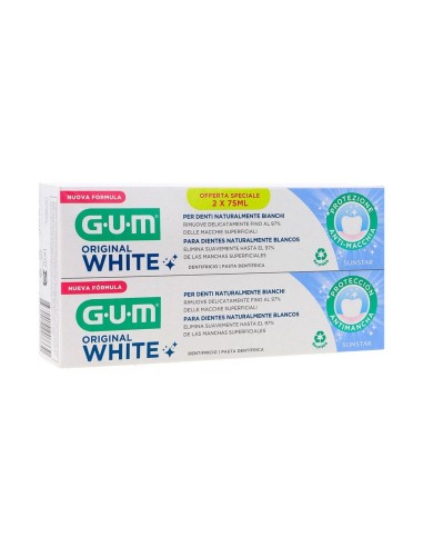 GUM ORIGINAL WHITE PASTA DENTAL 75 ML X 2 TUBOS