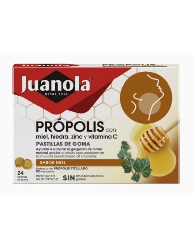 JUANOLA PROPOLIS CON HEDERA, MIEL, ZINC Y VITAMINA C 24 PASTILLAS DE GOMA