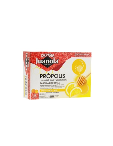JUANOLA PROPOLIS MIEL Y LIMON ZINC Y VITAMINA C  36 PASTILLAS DE GOMA