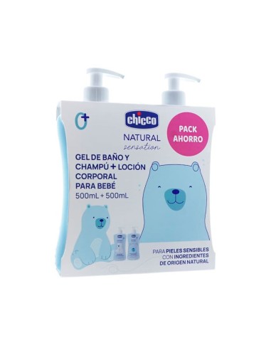 CHICCO NATURAL SENSATION PACK GEL-CHAMPÚ 500 ML + LOCIÓN CORPORAL 500 ML