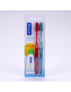 VITIS DUPLO CEPILLO MEDIO CABEZAL NORMAL + PASTA DENTÍFRICA  15 ML