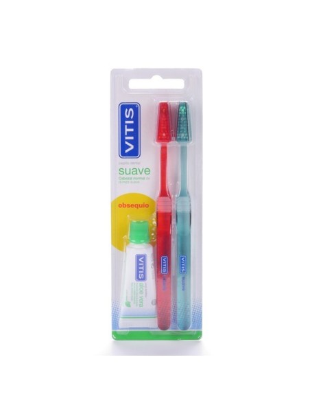 VITIS DUPLO CEPILLO SUAVE CABEZAL NORMAL + PASTA DENTÍFRICA 15 ML