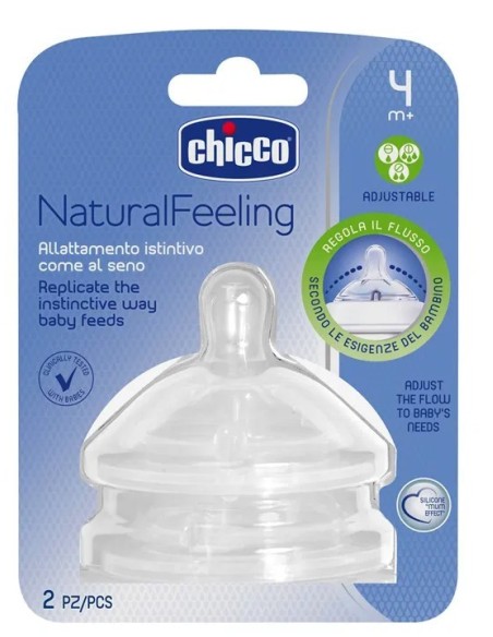 CHICCO NATURALFEELING TETINA SILICONA ANTICOLICO FLUJO REGULABLE 4 M+ 2 UNIDADES