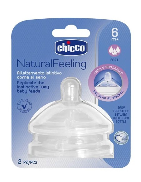 CHICCO NATURALFEELING TETINA SILICONA ANTICÓLICO FLUJO RÁPIDO 2 UNIDADES